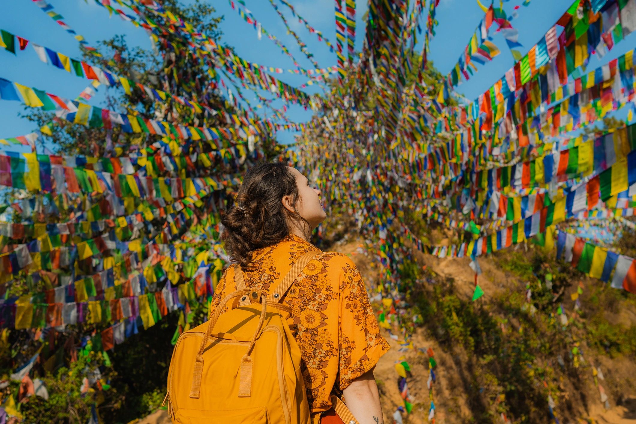 Prayer flags in a sacred mountain setting