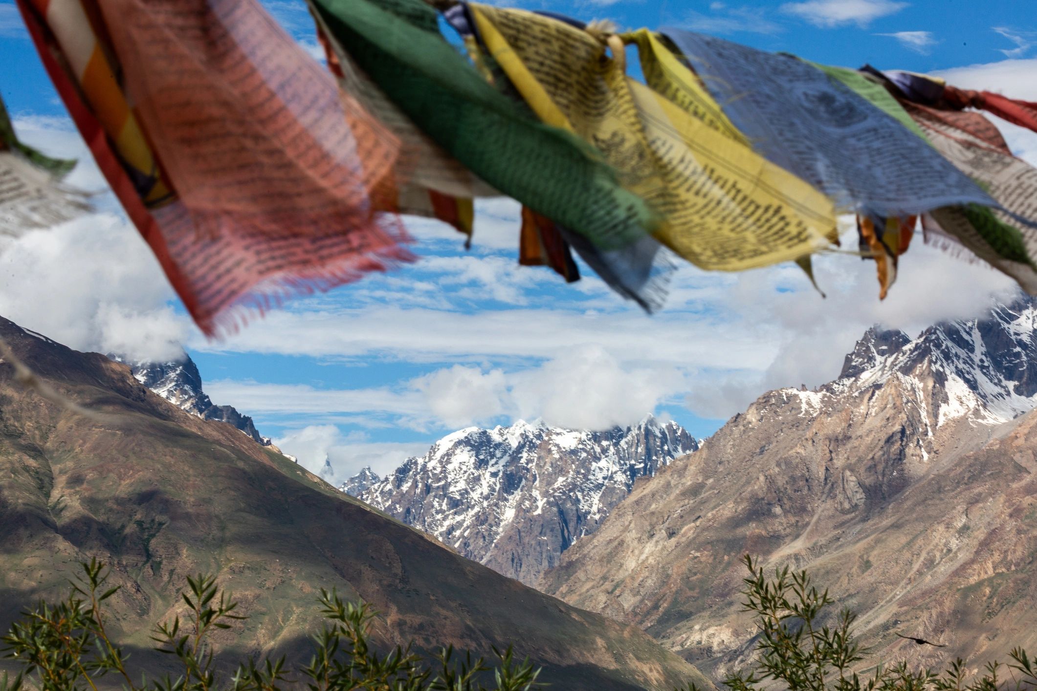 Prayer flags with Himalayan mountains in the background